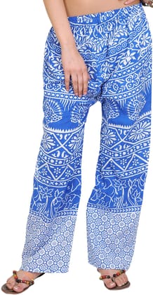 Skydiver-Blue Casual Trousers from Pilkhuwa with Printed Palm Trees