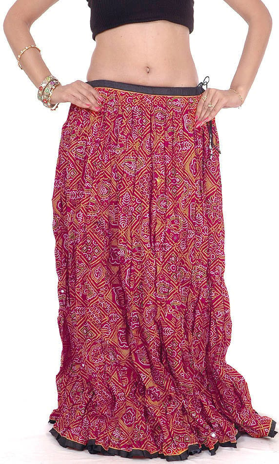 Pink Ghagra Skirt from Rajasthan with Chunri Print