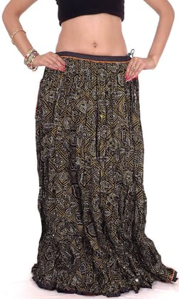 Black Ghagra Skirt from Rajasthan with Chunri Print