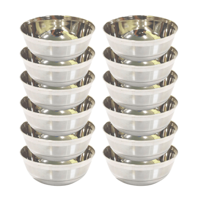 Stainless Steel Bowl/Vati/Katori Set with Classic Inside Outside Laser Work Design (Dia-11, 12pc)