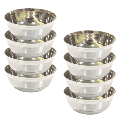 Stainless Steel Bowl/Vati/Katori Set with Classic Inside Outside Laser Work Design (Dia-11, 8pc)