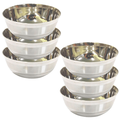 Stainless Steel Bowl/Vati/Katori Set with Classic Inside Outside Laser Work Design (Dia-11, 6pc)