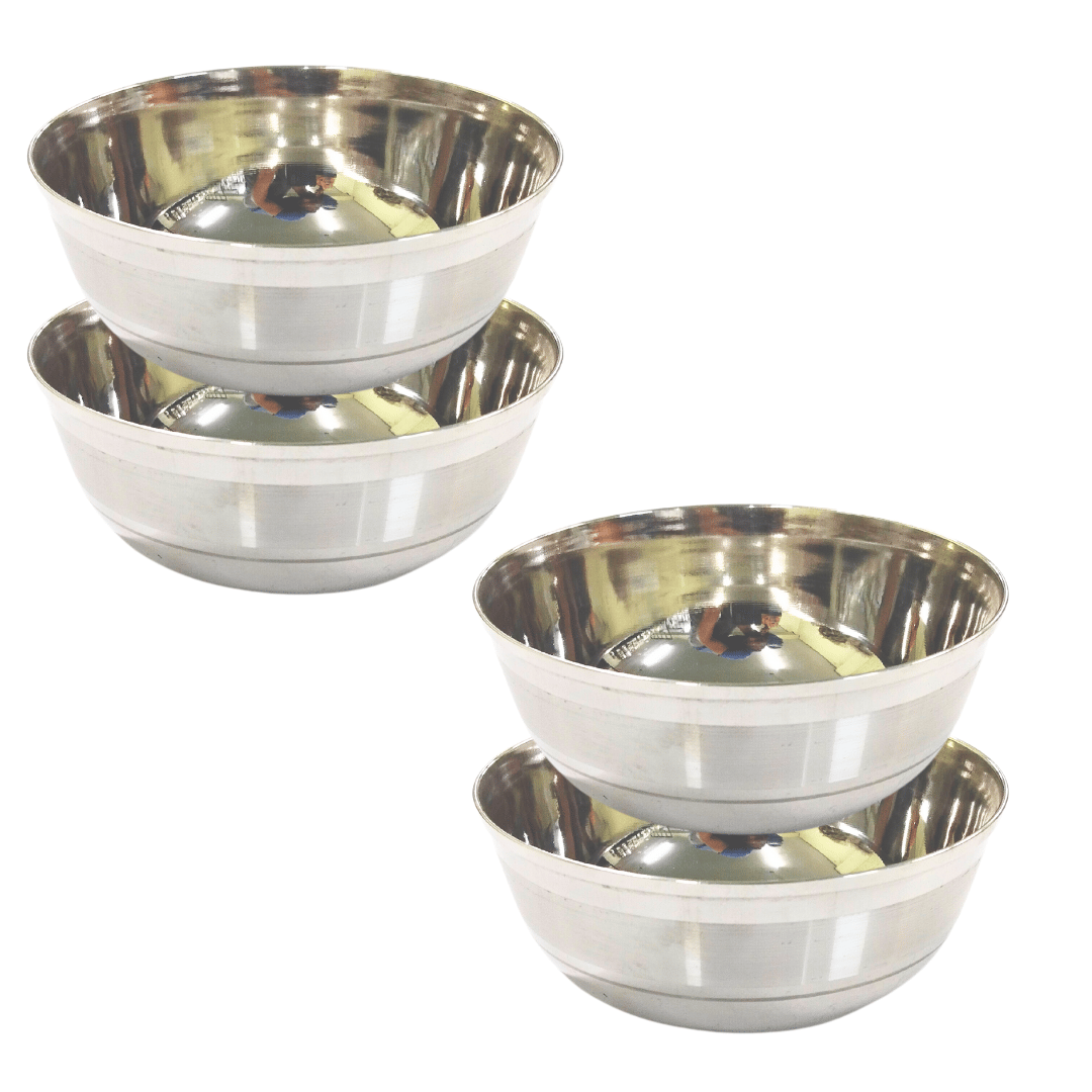 Stainless Steel Bowl/Vati/Katori Set with Classic Inside Outside Laser Work Design (Dia-11, 4pc)