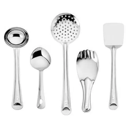 SHINI LIFESTYLE Stainless Steel Cooking Spoons Set, Contains Ladle, Turner, Strainer, Rice Spoon, Oval Spoon, Serving Spoon, Cutlery for Home