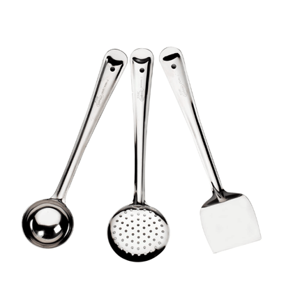 SHINI LIFESTYLE Stainless Steel Set of Ladle (Karchhi), Skimmer (Jhara), Spoon (Chamcha), Slotted Turner/Spatula (Palta)