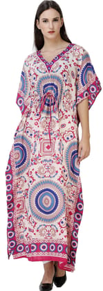 Festival-Fuchsia Long Printed Kaftan with Waist Sash