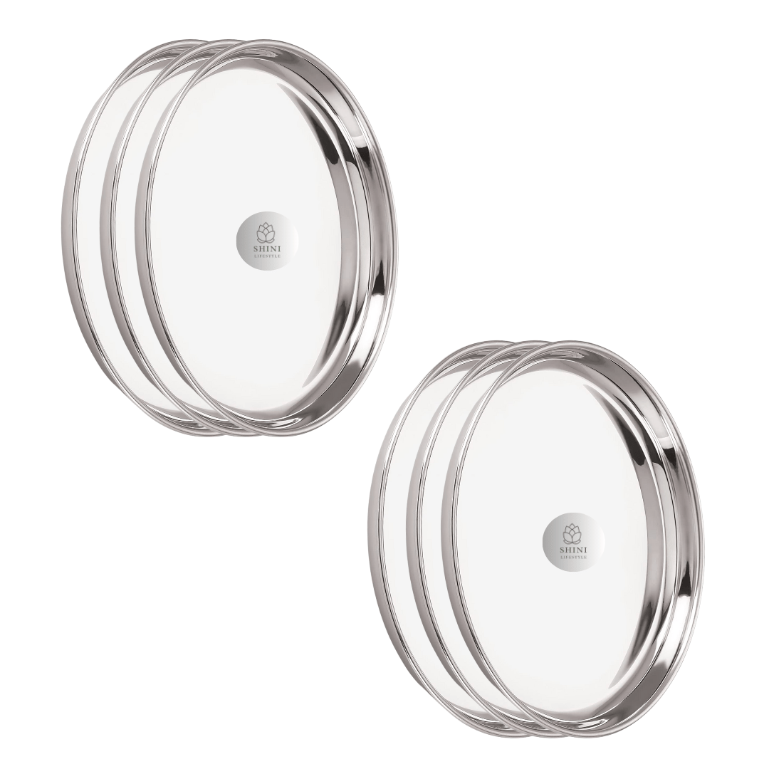 SHINI LIFESTYLE Stainless Steel Thali Set of 4-Plate for Lunch/Dinner heavy Weight Quality Round Plates(Dia-23cm)