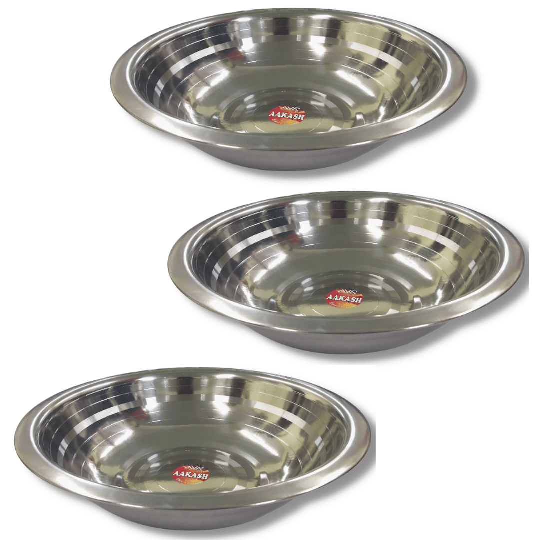 SHINI LIFESTYLE Stainless Steel Mixing Bowl, Serving Bowl Set, Big parat, Atta Parat(Dia-35cm, 3Pc)