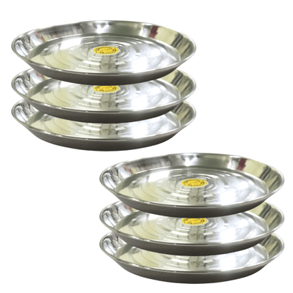 SHINI LIFESTYLE Stainless Steel Serving Plate, Dinner Plates set, Lunch Plates, Khumcha Thali (Dia-30cm, 6Pc)