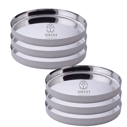 SHINI LIFESTYLE Stainless Steel Lunch plate, Bhojan thali, Khumcha thali, Dinner plate(Dia-27cm, 6Pc)