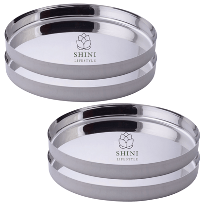 SHINI LIFESTYLE Stainless Steel Lunch plate, Bhojan thali, Khumcha thali, Dinner plate(Dia-27cm, 4Pc)