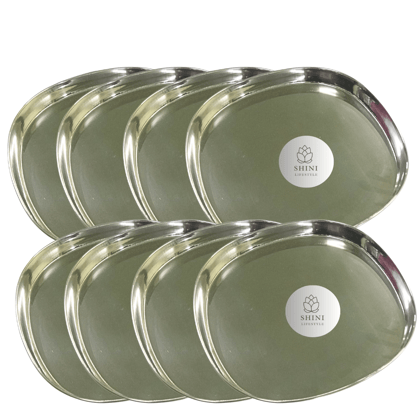 SHINI LIFESTYLE Stainless Steel Khumcha Dinner Plate, steel plates,Snack Plates (Dia-28cm, 8Pc)
