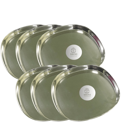 SHINI LIFESTYLE Stainless Steel Khumcha Dinner Plate, steel plates,Snack Plates (Dia-28cm, 6Pc)