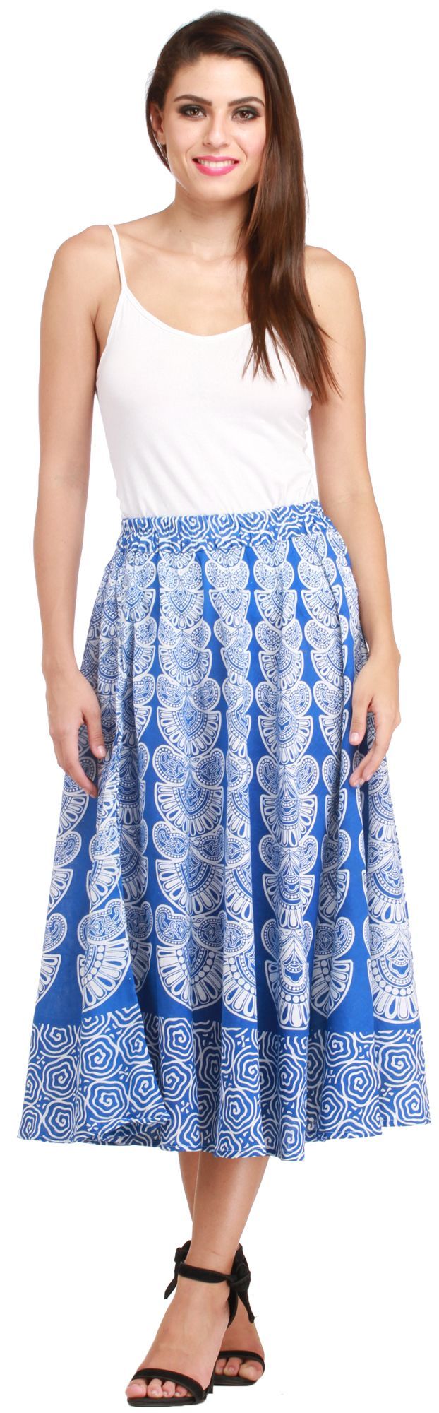 Victoria-Blue Midi-Skirt from Pilkhuwa with Block Printed Motifs