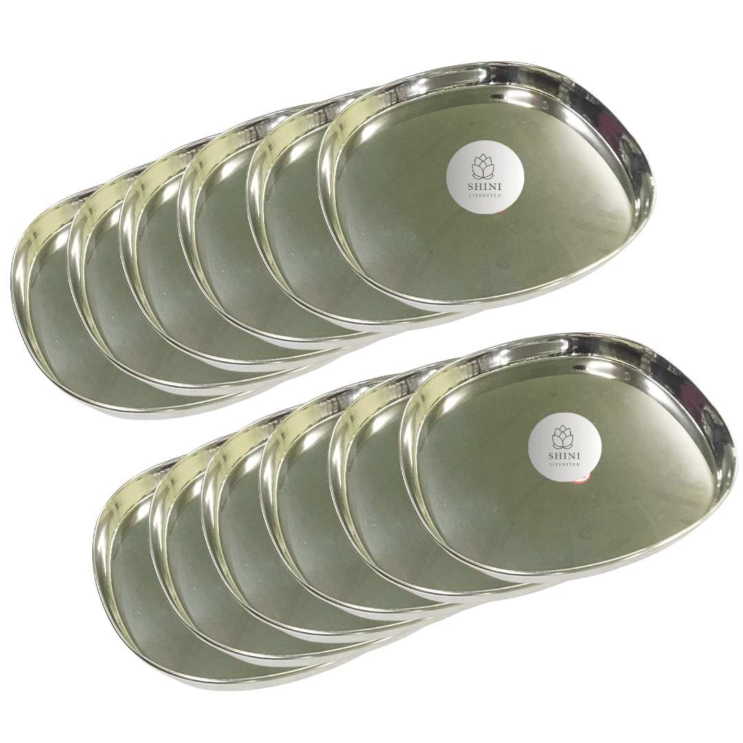 SHINI LIFESTYLE Stainless steel plates set, Dinner Plates, Khumcha Thali, Lunch Plate(Dia-26cm, 12Pc)