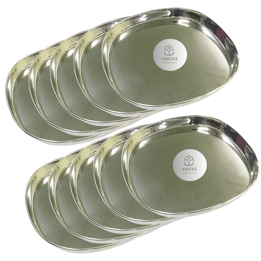 SHINI LIFESTYLE Stainless steel plates set, Dinner Plates, Khumcha Thali, Lunch Plate(Dia-26cm, 10Pc)