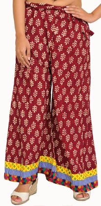 Windsor-Wine Casual Palazzo Pants from Pilkhuwa with Printed Bootis and Patch Border