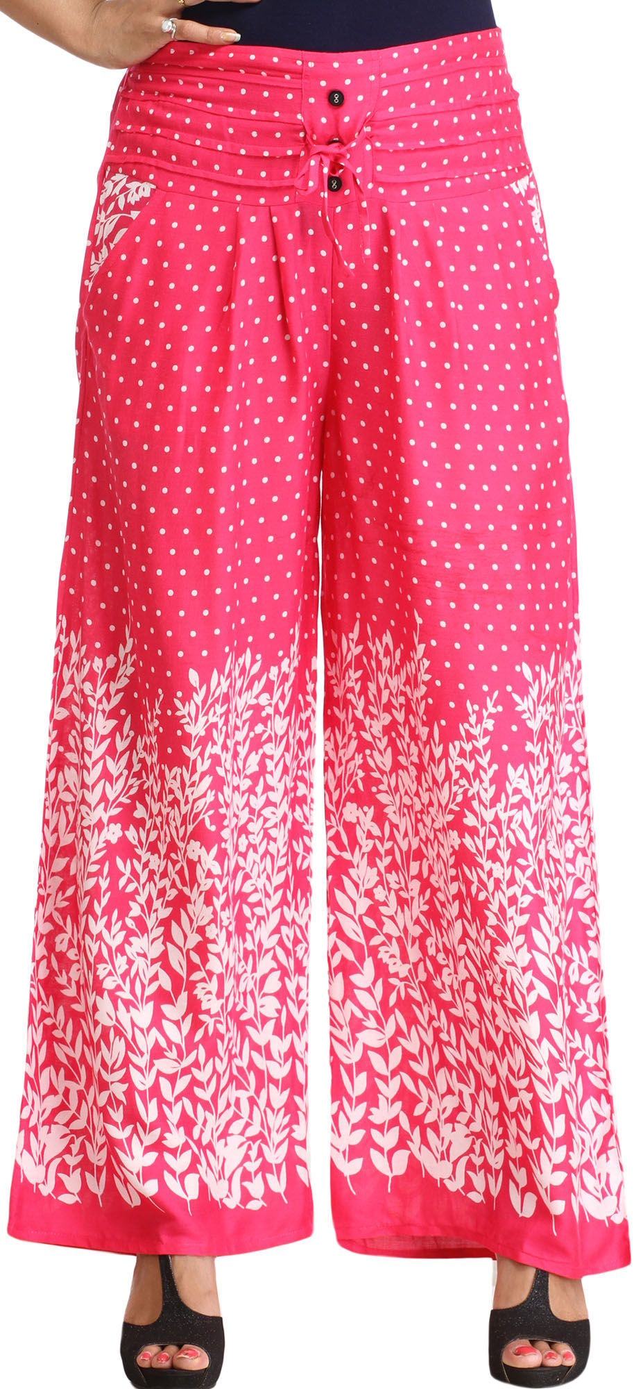 Magenta Woven Yoga Trousers with Front Pockets