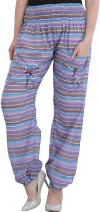 Violet-Tulip Woven Yoga Trousers with Front Pockets