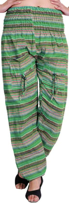 Kelly-Green Woven Yoga Trousers with Front Pockets