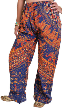 True-Navy Casual Trousers from Jodhpur with Printed Marriage Procession