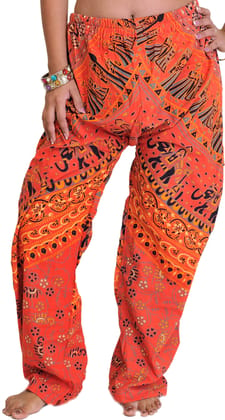 Ember-Glow Casual Trousers from Jodhpur with Printed Marriage Procession