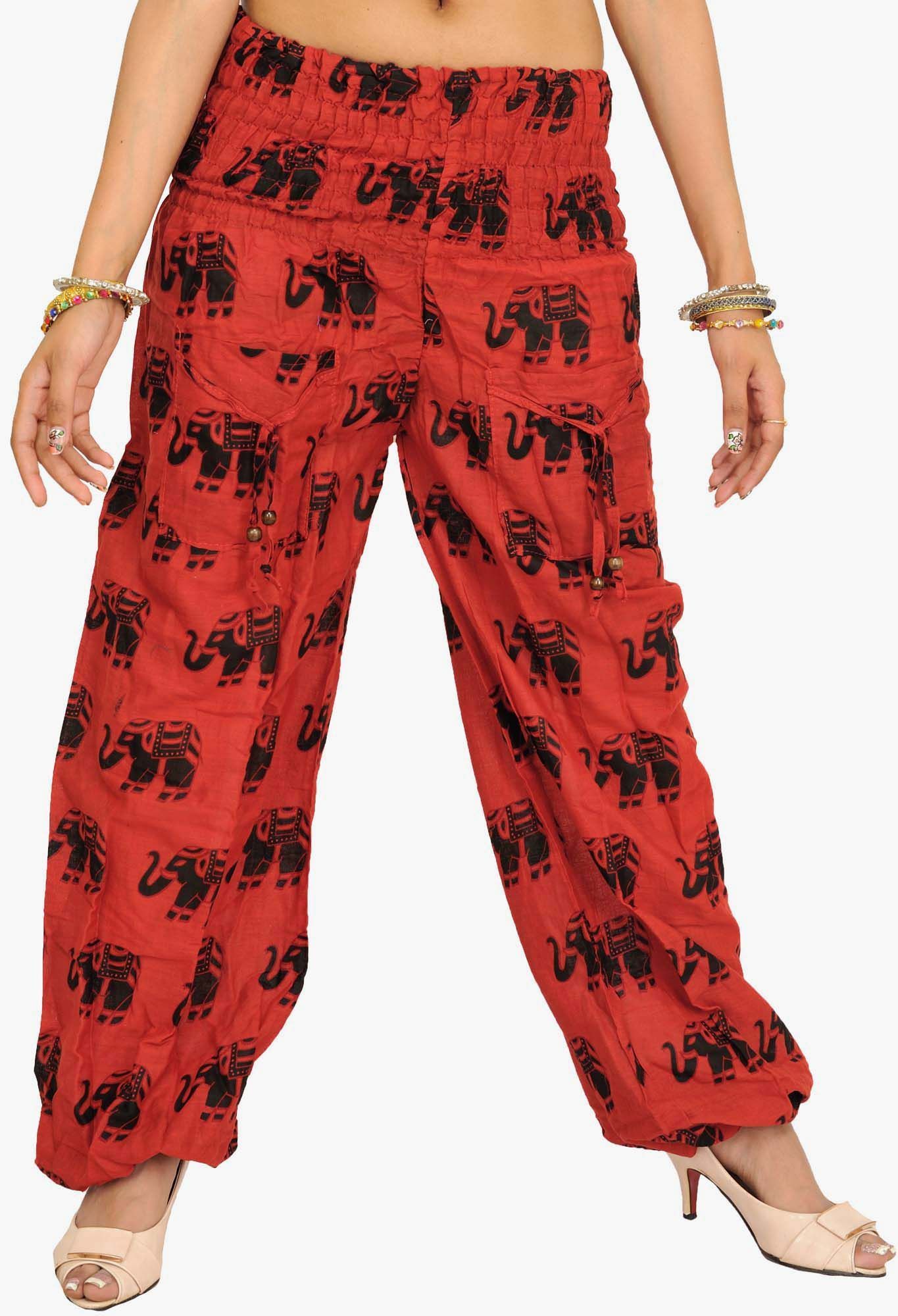 Bossa-Nova Yoga Trousers with Printed Elephants and Front Pockets