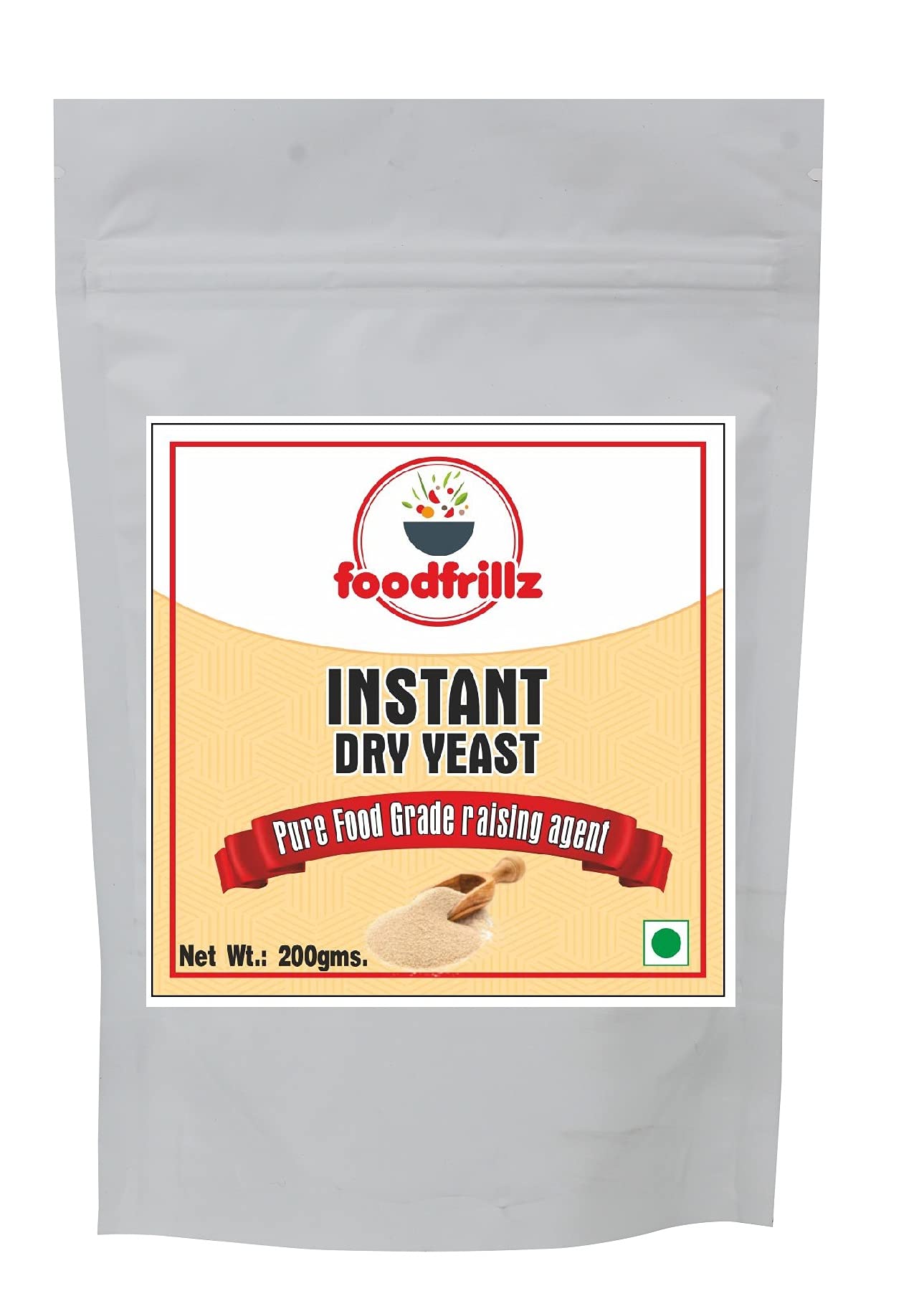 foodfrillz Instant Dry Yeast, 400 g, (200 g Pouch x 2) for Baking, Making breads, Pizza Base, Raising Dough and Wine