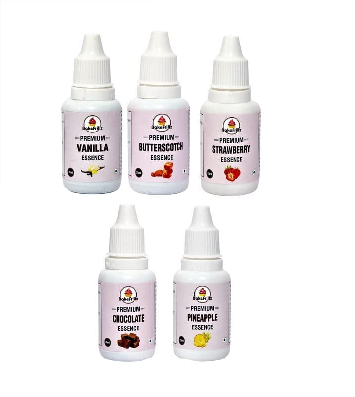 Bakefrillz Food Flavour Essence - Vanilla, Butterscotch, Strawberry, Pineapple & Chocolate (20 mlx 5)