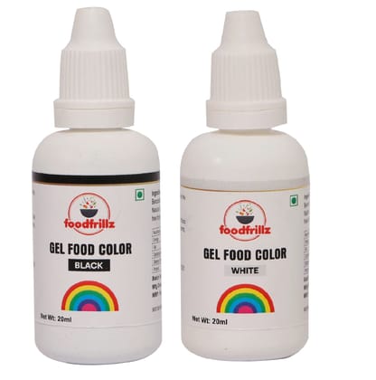 foodfrillz Black & White Food Gel Color Pack of 2 (20 ml each) Finest colour for Cake,cookies,Ice Creams,Sweets