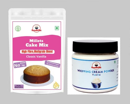 foodfrillz Millet Cake Premix (Classic Vanilla) 300 g and Whipping Cream Powder (Vanilla) 100 g Combo Pack