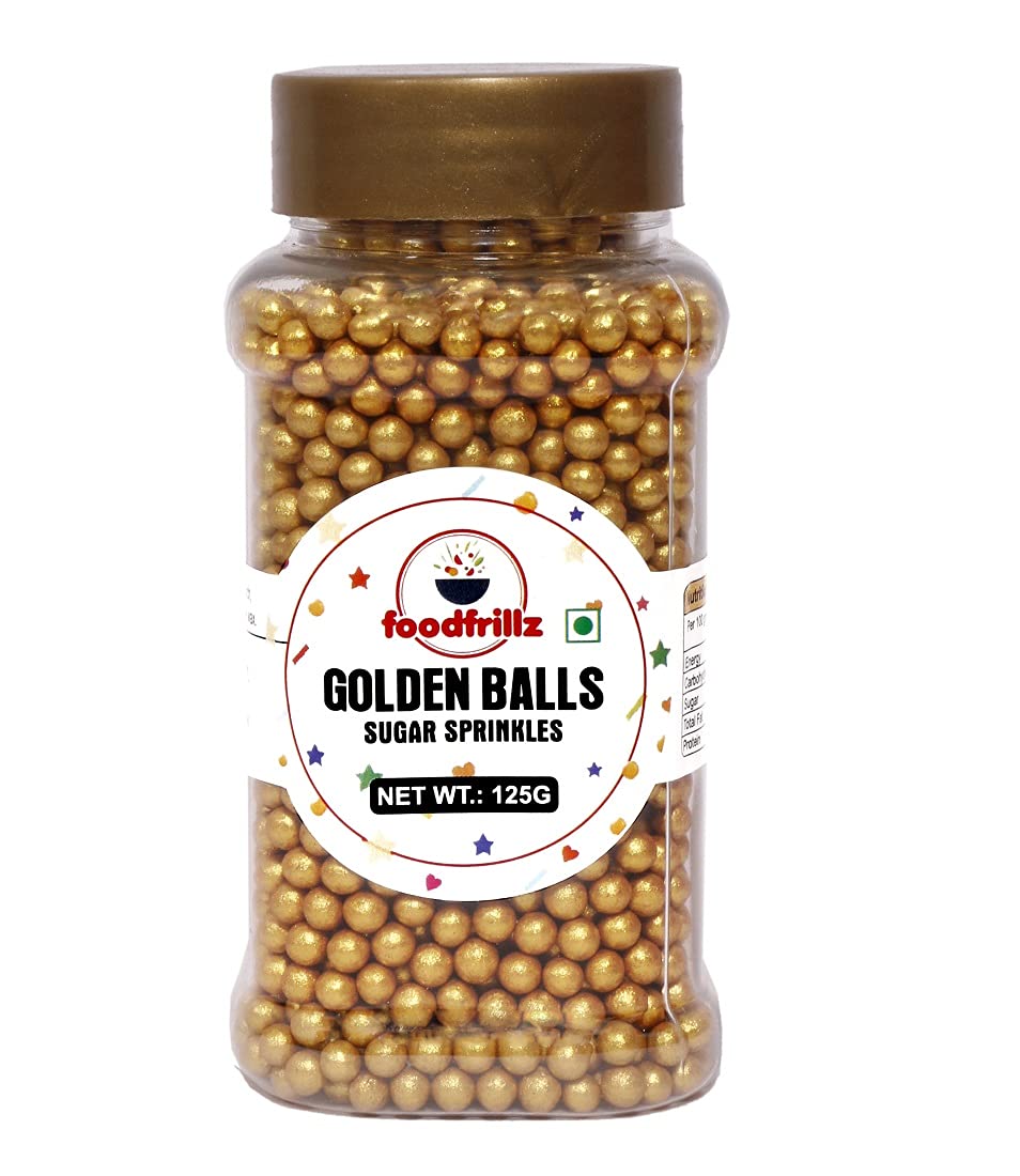 foodfrillz Golden Balls (125 g) Golden Dragees | Decorative Balls for cake d�cor
