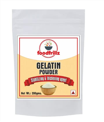 foodfrillz Gelatin Powder, 200 g for jelly Making Food Grade and Face Mask, Gelatin for jelly fondant pudding cheesecake, Baking for Candies, Marshmallows, Cakes, Ice Cream, Desserts, Aspic, Corn, and Confections Gelatin Powder Crystals