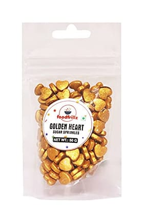 foodfrillz Golden Heart Sprinkles for cake decoration, 50 g