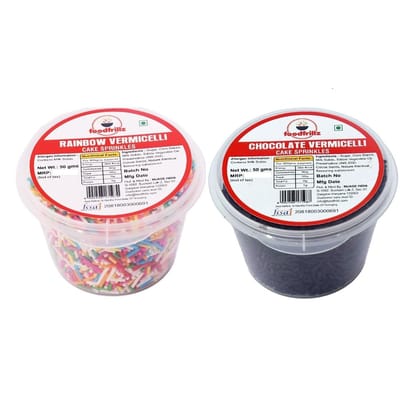 foodfrillz Chocolate Strands & Rainbow Strands (50 g x 2) Sprinkles vermicelli for cake decoration