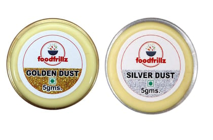 foodfrillz Lustre Dust for Cake decoration, fondant cakes - Golden & Silver, 5 gm each (Combo Pack of 2)
