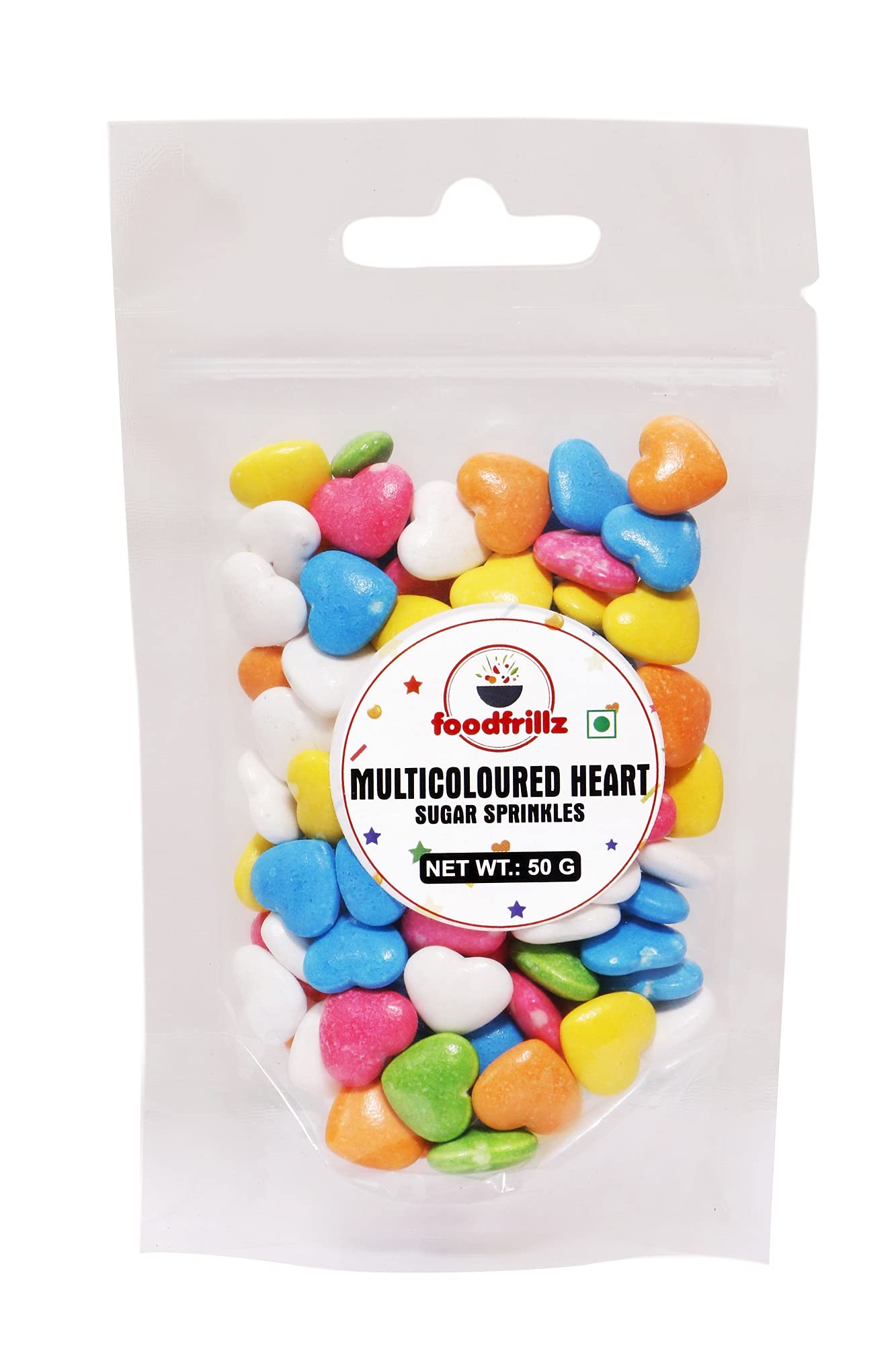 foodfrillz Heart Sprinkles (Multicolored), 50 g for cake decoration