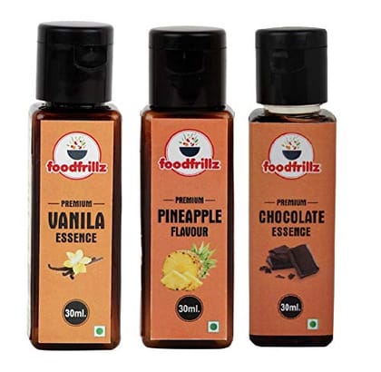 foodfrillz Vanilla, Pineapple and Chocolate food essence flavour (Pac of 3) for Baking Essential Ideal for Cakes, Sauces, Cookies, Ice Creams, Chocolate & Cocktail - 30ml each