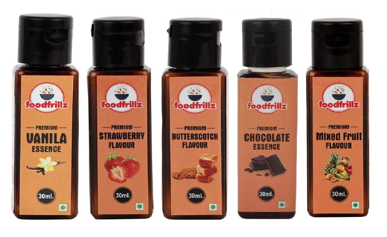 foodfrillz Vanilla, Butterscotch, Chocolate, Mix Fruit & Strawberry Food Essence for cake,Cookies,Ice Creams,Sweets, Pack of 5