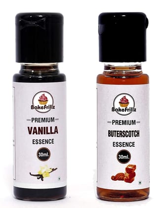 Bakefrillz Vanilla and Butterscotch (30 ml x 2) Food Flavor Essence Combo for Cake Baking, Ice Creams, Puddings, Cookies