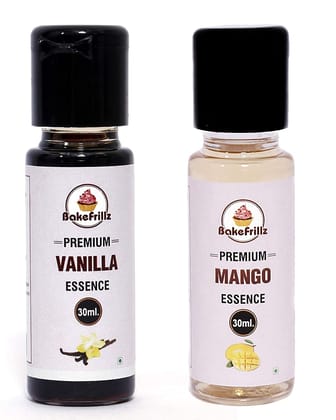 Bakefrillz Vanilla and Mango Food Flavor Essence 30 ml x 2 for Cake Baking, Ice Creams, Puddings, Cookies