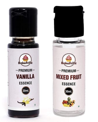 Bakefrillz Vanilla and Mix Fruit Food Flavor Essence Combo for Cake Baking, Ice Creams, Puddings, Cookies Making, 30 ml x 2