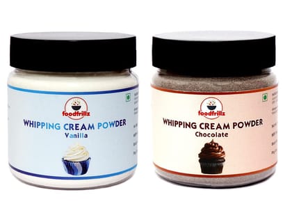 foodfrillz Whipping Cream Powder - All-purpose/Vanilla and Chocolate Flavour Combo (100 g x 2) 200 g