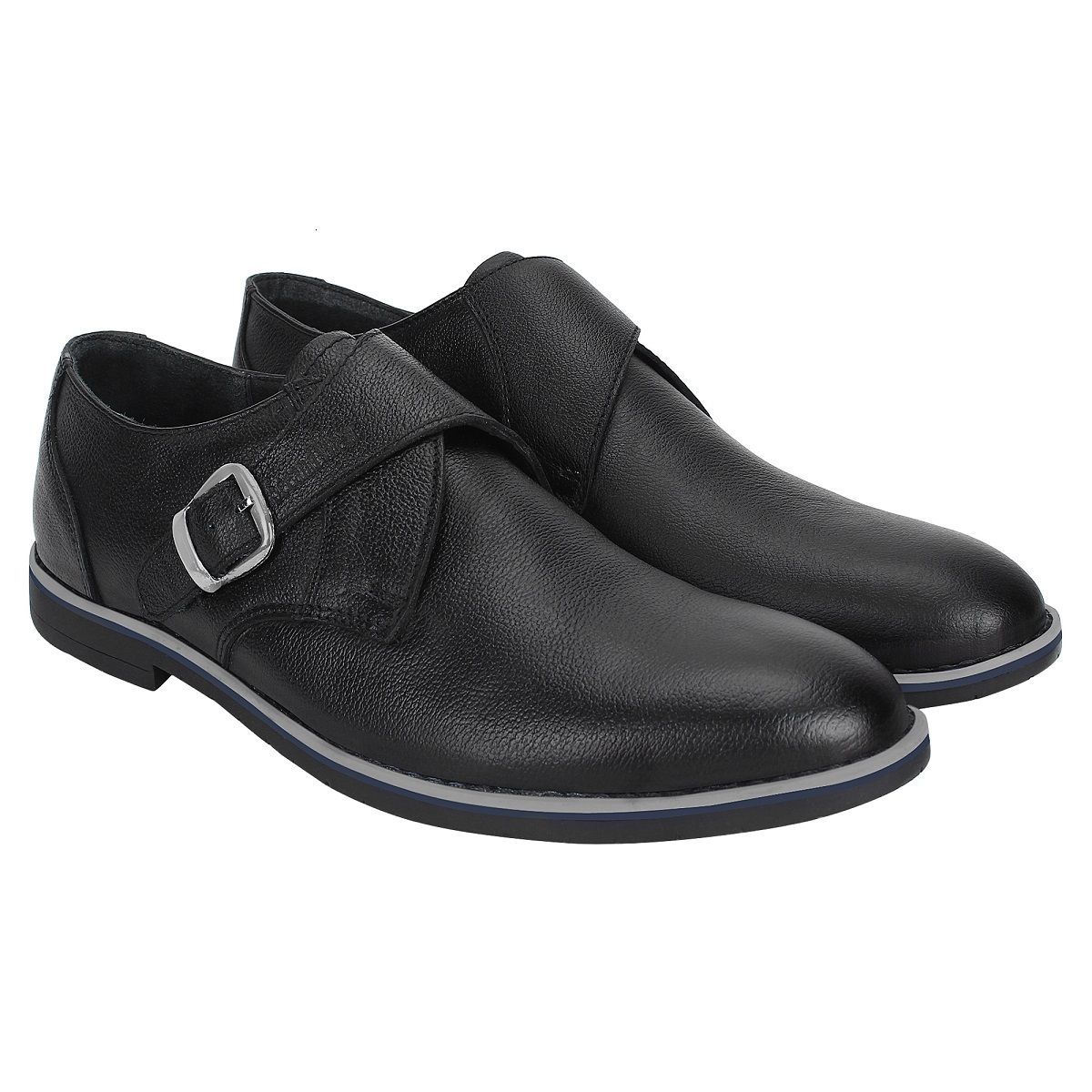 SeeandWear Monk Shoes for Men. Single Strap Black Genuine Leather Formal Shoe.