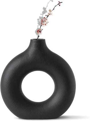 Black Ring Donut Shaped Flower Pot