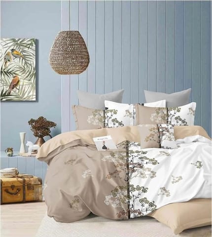 Pitambra Lifestyle Premium Orchid Fitted Sara Cotton Comfort Feel Blue-1  Floral Printed Fitted BedSheet, Designer Fitted Bedsheet