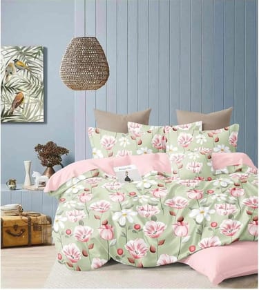 Pitambra Lifestyle Premium Orchid Fitted Sara Cotton Comfort Feel Light  Green Floral Printed Fitted BedSheet|Designer Fitted Bedsheet|Queen Size