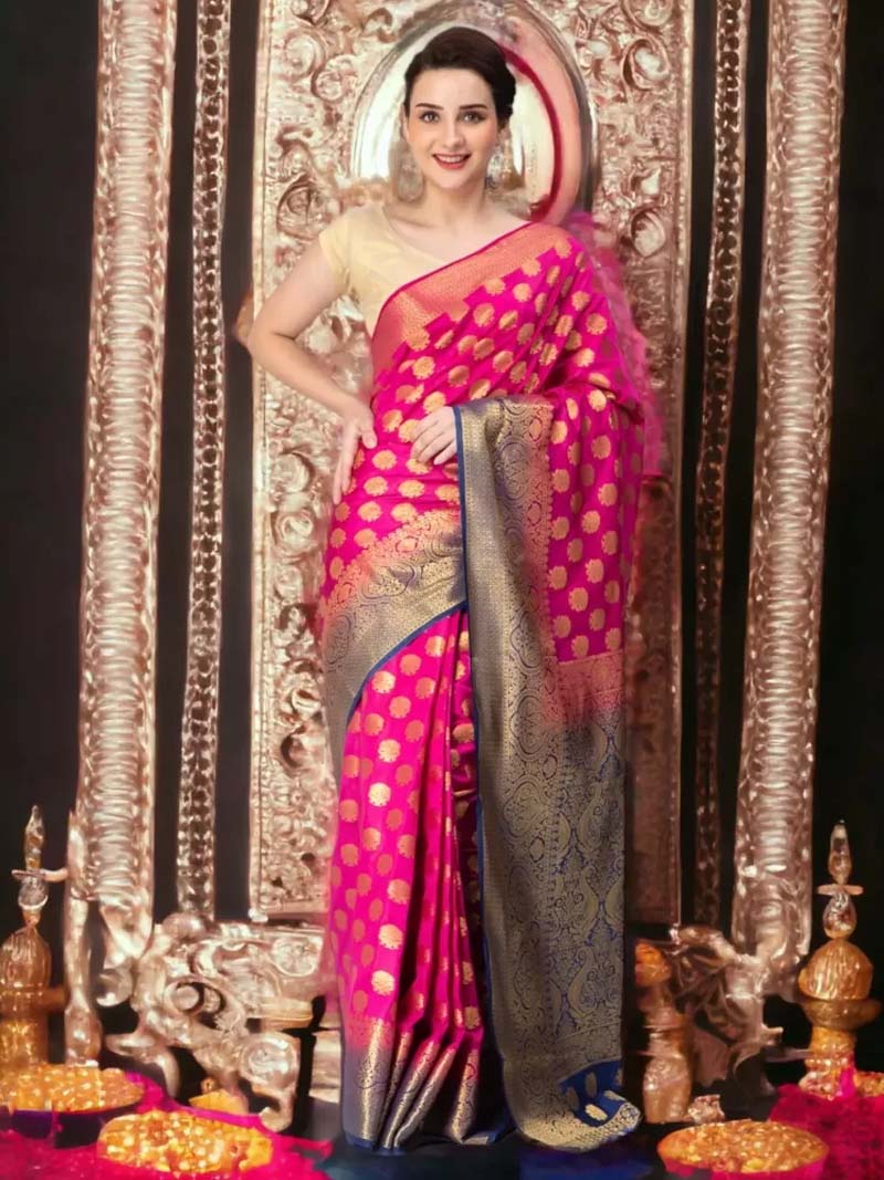 Self Design Dharmavaram Jacquard, Pure Silk Saree (Dark Blue, Gold), जैकर्ड  सिल्क साड़ी, जैकर्ड रेशम की साड़ी - Digitechified, Surat | ID: 2852642358733