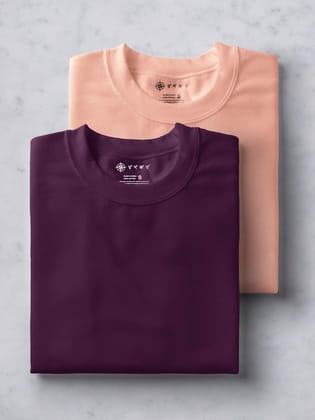 Peach & Wine Half Sleeve Round Neck Cotton Plain Regular Fit Pack of 2 combo T-Shirt for men by Ghumakkad