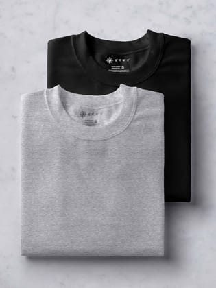 Black & Light grey Half Sleeve Round Neck Cotton Plain Regular Fit Pack of 2 combo T-Shirt for men by Ghumakkad